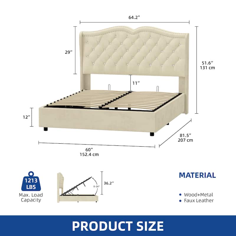 Moasis Queen Lift Up Storage Bed with Headboard 51.6"Tall
