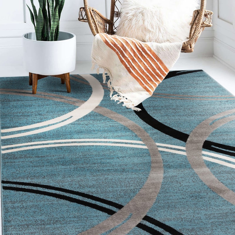 World Rug Gallery Contemporary Abstract Circles Design Area Rug - 3' 3" x 5' - Blue