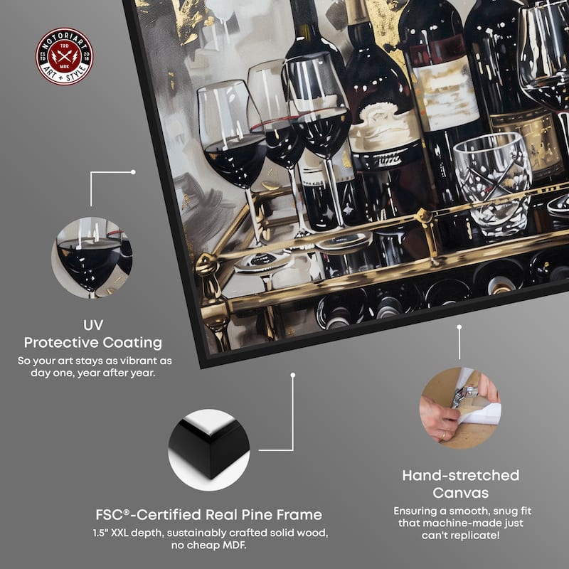 Notoriart Now Serving Champagne Framed Bar Cart Art For Men
