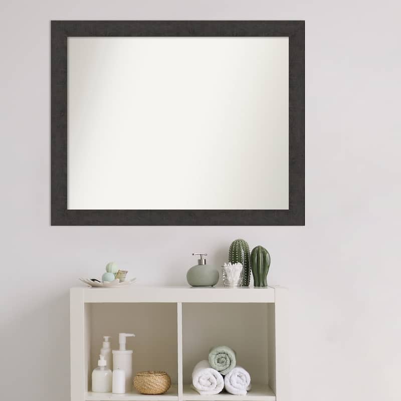 Non-Beveled Bathroom Wall Mirror - Rustic Plank Espresso Narrow Frame