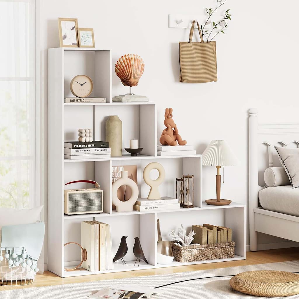 1/2 PCS Step Bookcase 6 Cube Storage Organizer Stair Shape Bookshelf