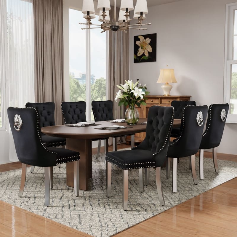 High-end Tufted Velvet Upholstered Nailhead Dining Chair Set of 4