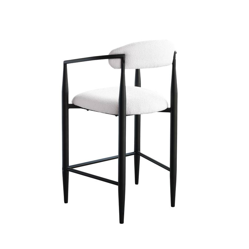 Modern Boucle Bar Stools Set Of 2 Modern Upholstered Bar Height Barstools Vintage High Island Chairs With Metal Frame/Back/Arms
