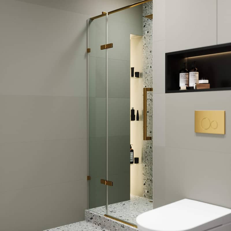 Fine Fixtures Hinged Clear Frameless Glass Shower Door Enclosure