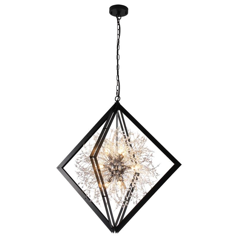 Modern Black Sputnik Crystal Chandelier Pendant Light for Dining Room - Dia.30.71-in