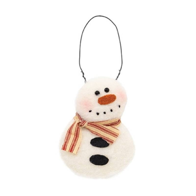 White Felt Fleece Snowman Ornament with Wire Hanger Holiday Decor - 3.50 x 1 x 4.50 in. - White