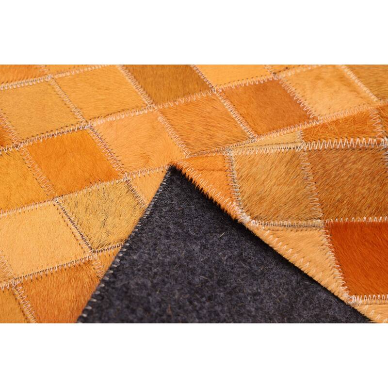 ECARPETGALLERY Handmade Cowhide Patchwork Orange Leather Rug - 4'0 x 6'0