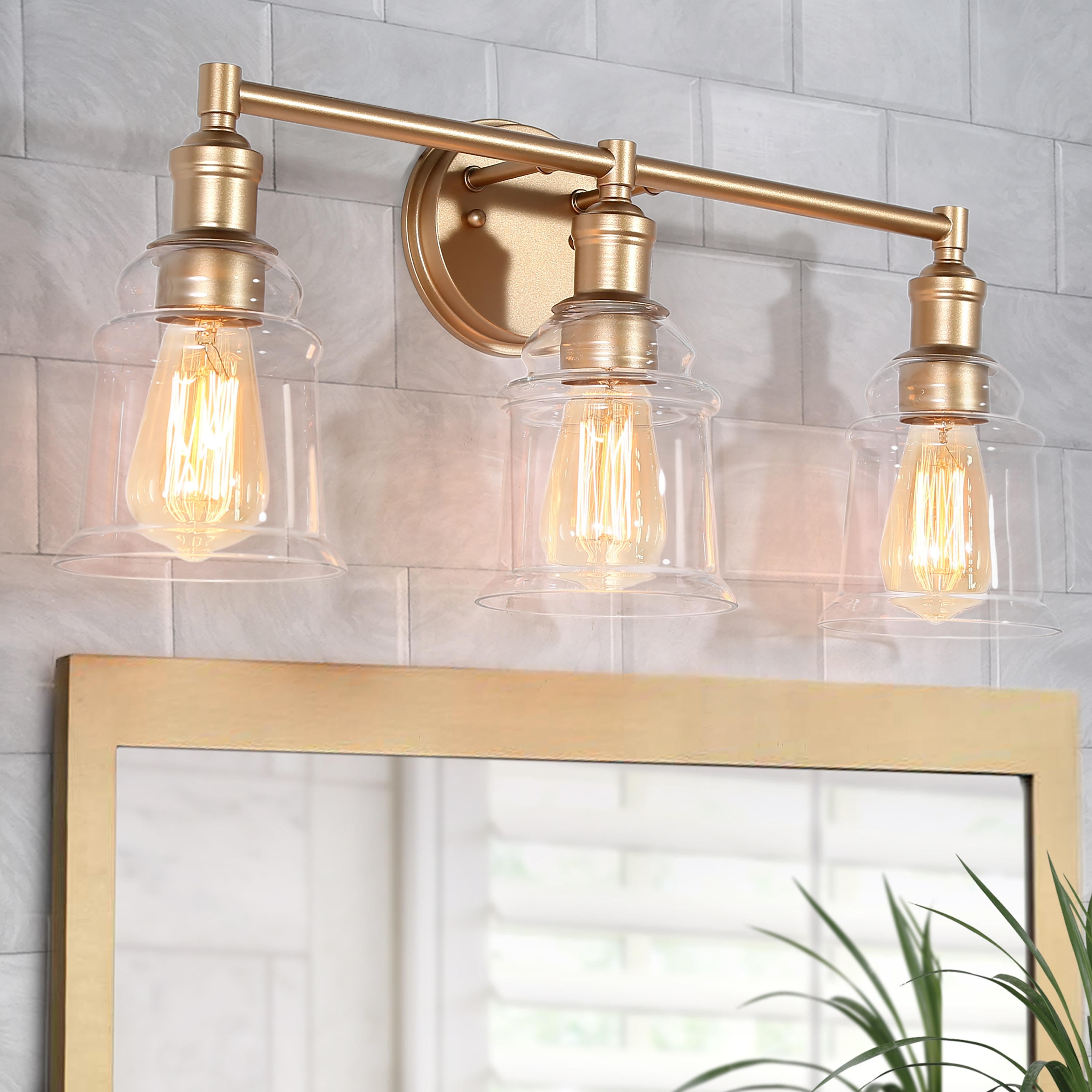 Mid century Modern Gold Bathroom Vanity Lights 3 light Glass Dimmable Wall Sconces Antique Gold L23