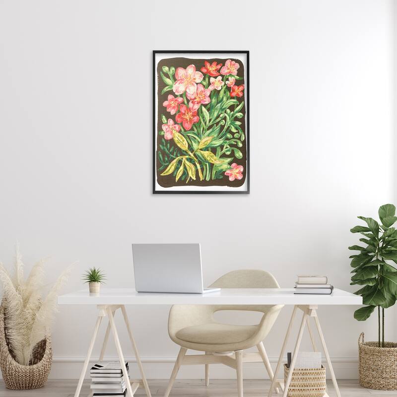 Stupell Garden Flowers on Brown Framed Giclee Art Design By Hannah Moren