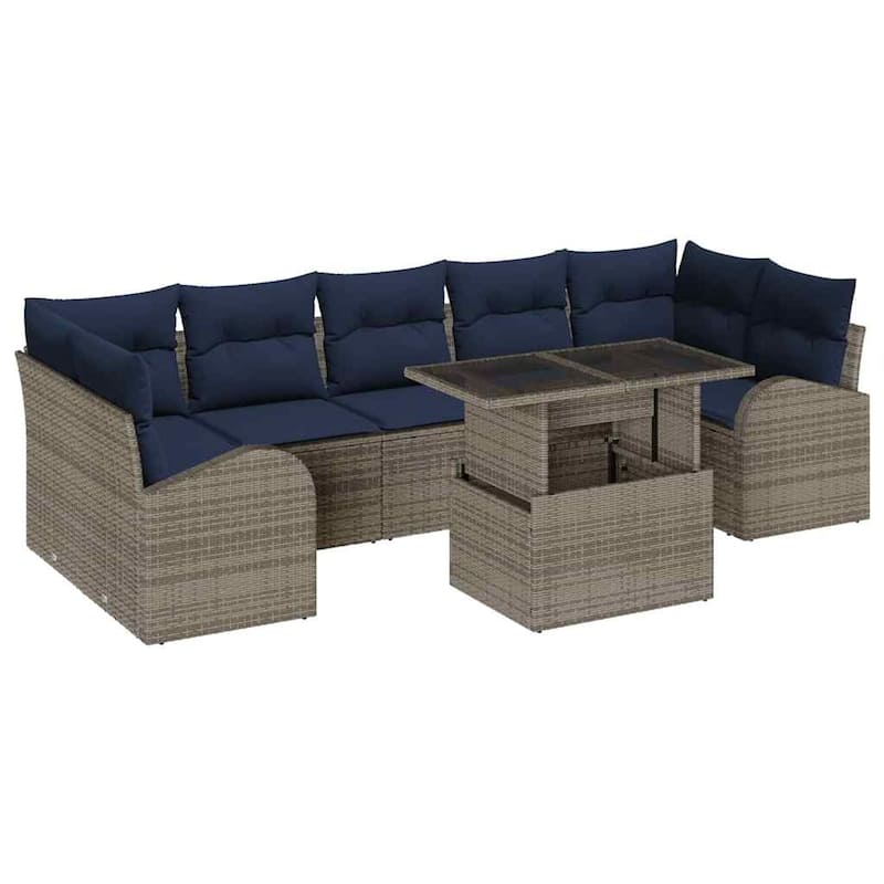 vidaXL 8 Garden Sofa Set with Cushions Black/Brown/Grey Poly Rattan - 113.8 x 48.8 x 27.2