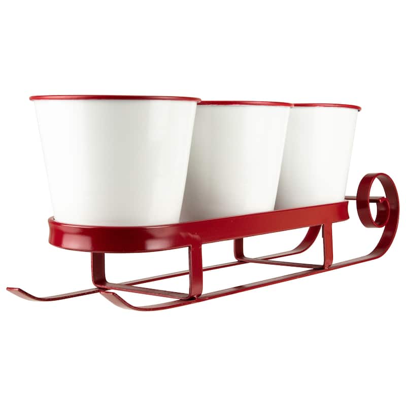 Sleigh with "Noel", "Joy" and "Merry" Buckets Christmas Centerpiece - 18.75" - Red