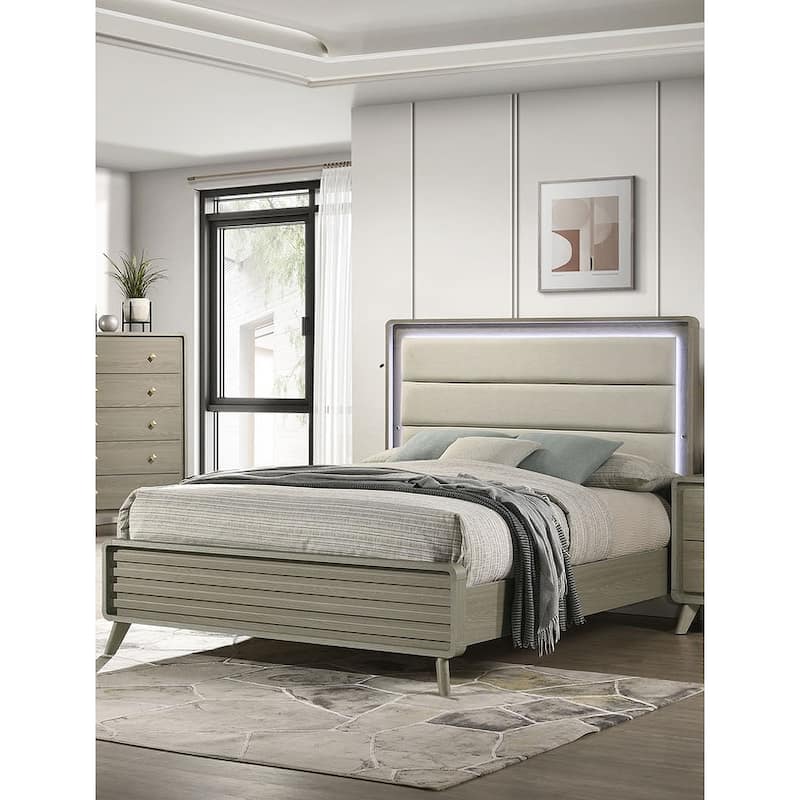 Contemporary Gray Finish 1PC LED Upholstered Bed