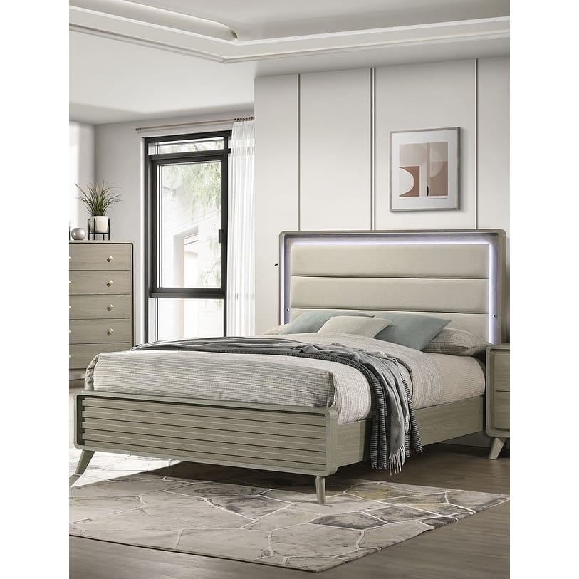 Contemporary Gray Finish 1PC LED Upholstered Bed