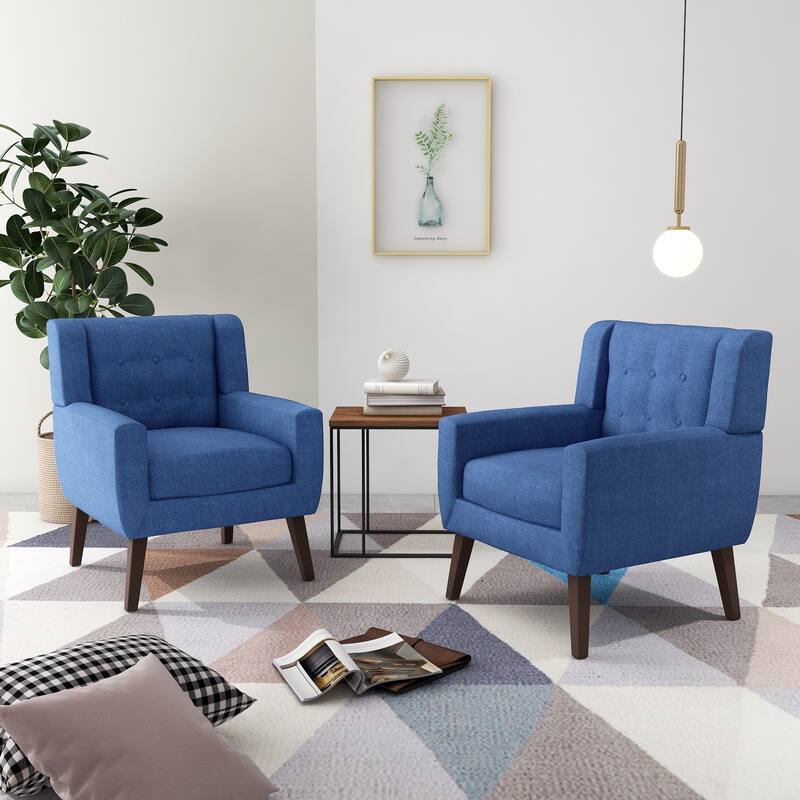 Cotton/ Linen Look Fabric Modern Accent Armchair - Blue(Set of 2)
