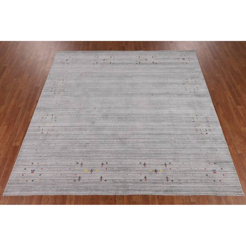 Striped Gabbeh Oriental Square Rug Hand-Knotted Wool Carpet - 8'1" x 7'11"