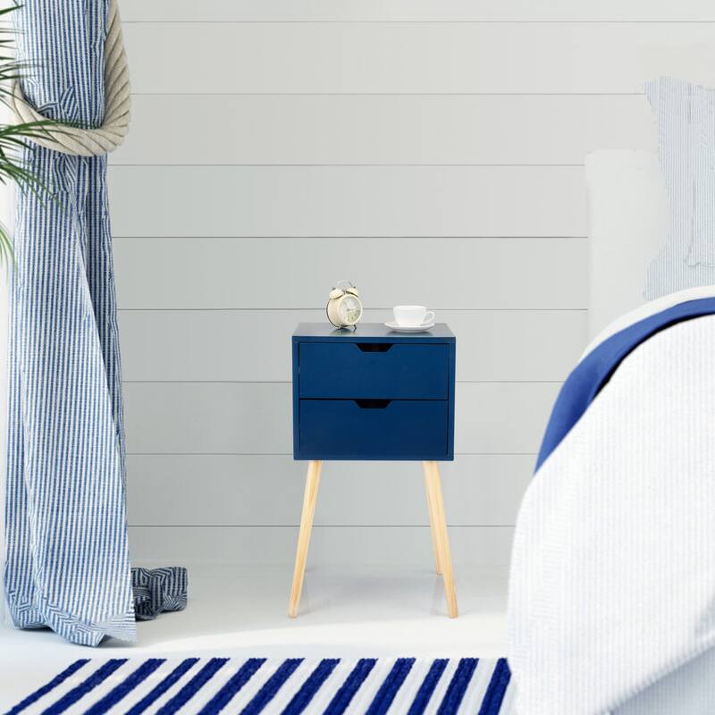 Set Of 2 Nightstand With 2 Drawers, Mid Century Wood Bedside Tables Living Rooms, Sofa Side End Table