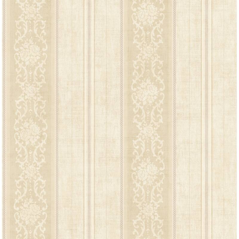 Seabrook Designs Amery Floral Stripe Unpasted Wallpaper - 20.5 in. W x 33 ft. L - Cream