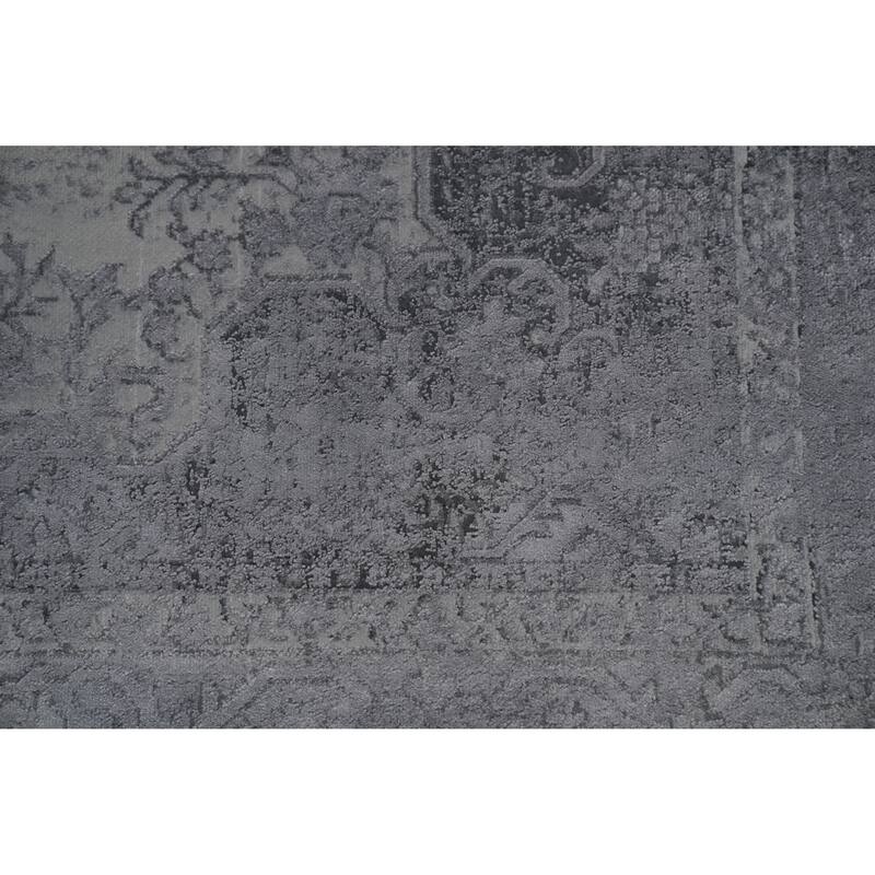 Machine Made Oriental Polyester Carpet Traditional Medallion Greys & Charcoal Tabriz Area Rug - 8' 0'' X 4' 9''