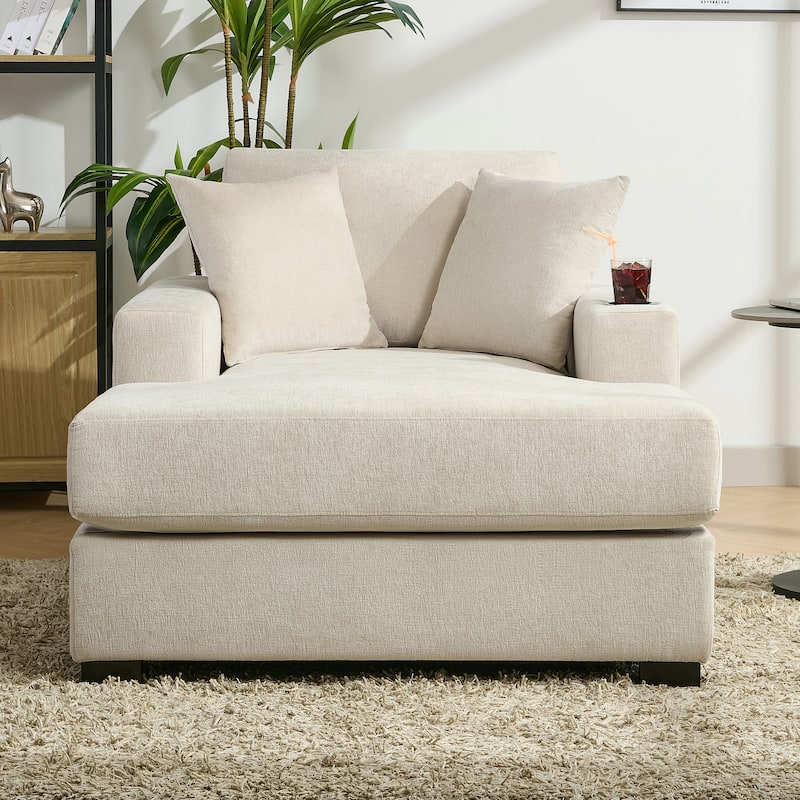 Chenille Fabric Chaise Lounges Couch with Pillows Charge Station and Cup Holders Lounge Chair Oversized Single Sofa Accent Chair
