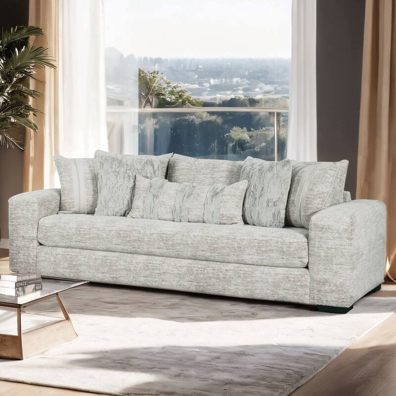 Furniture of America Rilsa USA Made 3-Seater Grey Upholstered Sofa with Pillows