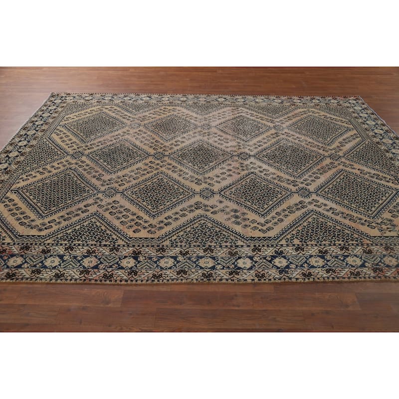 Distressed Bakhtiari Vintage Persian Area Rug Hand-Knotted Wool Carpet - 7'0" x 9'8"