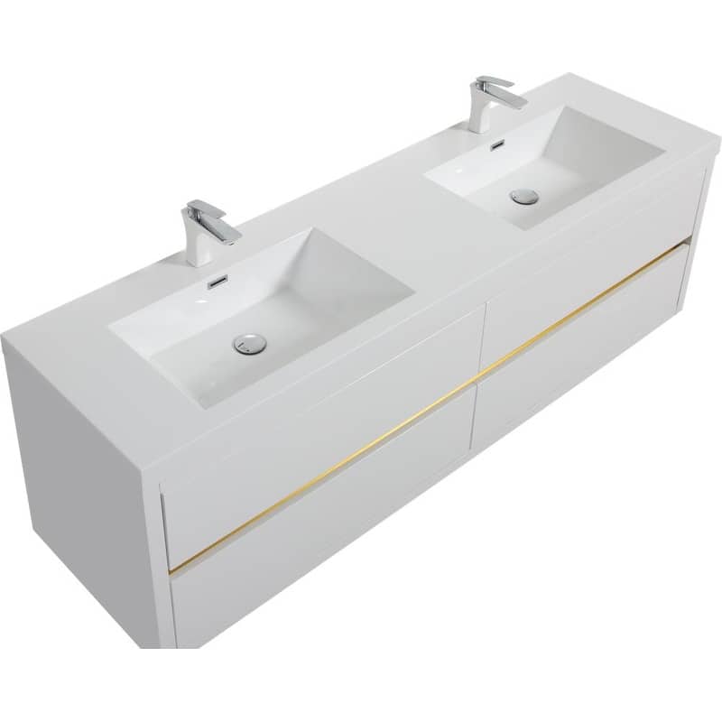 ABRUZZO 72" Floating Bathroom Vanity Double Sink with Stone Resin Top Four Soft Close Drawers