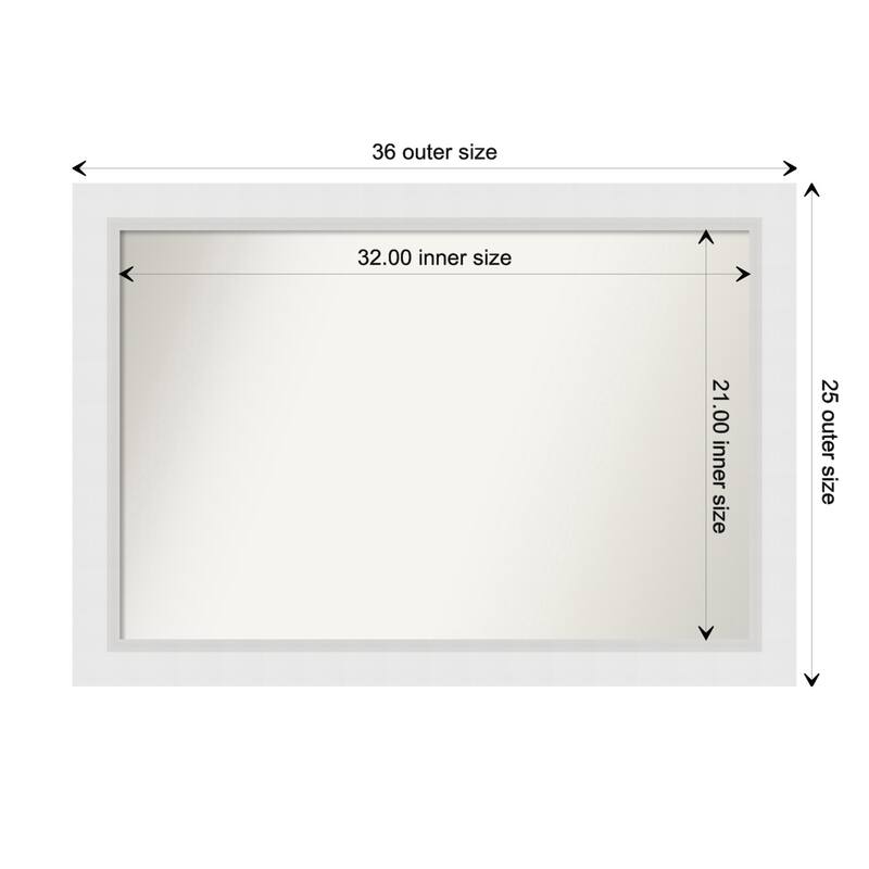 Blanco White Framed Non-Beveled Custom Wall Mirror, Bathroom Vanity Mirror - Outer Size: 36.25 x 25.25