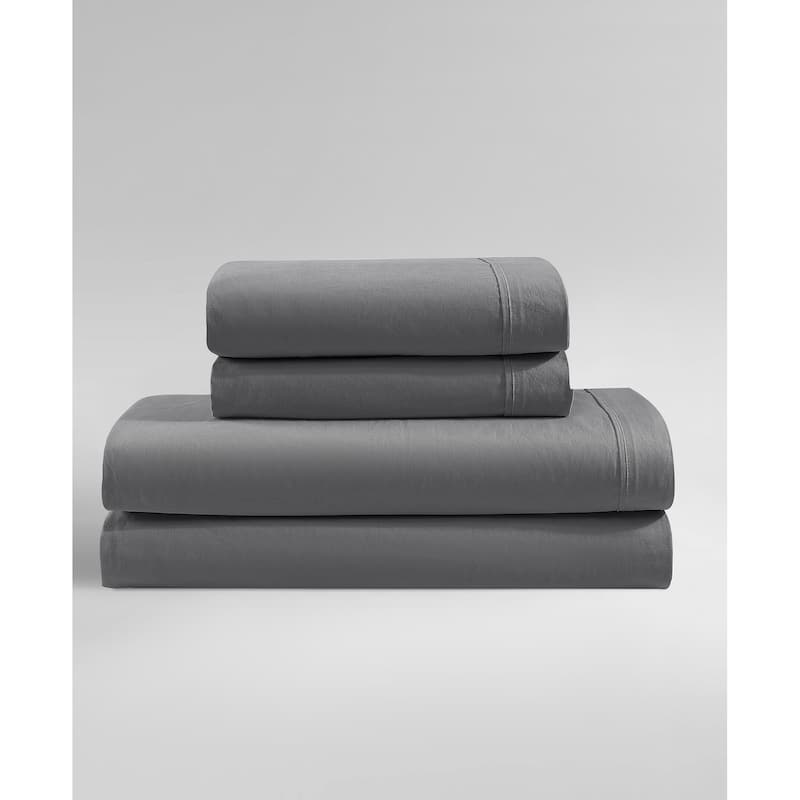 Calvin Klein Washed Cotton Percale Sheet Set - Dark Grey - Twin