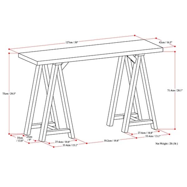 dimension image slide 1 of 2, WYNDENHALL Hawkins Rustic Wood Console Table - 50 W x 16.5 D x 29.5 H