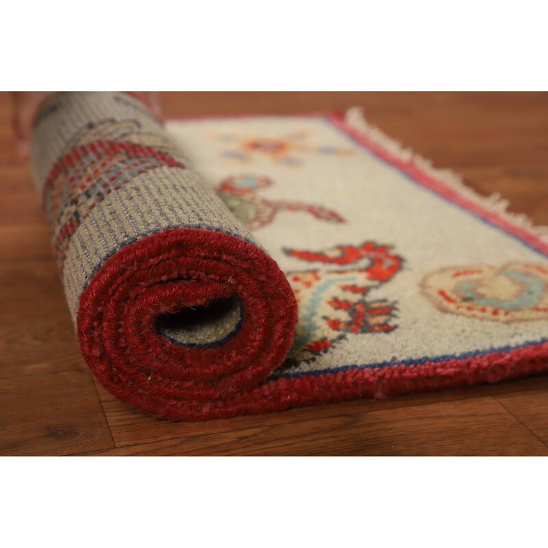 Hand Knotted Oriental 100% Wool Carpet Traditional Floral Beige & Ivories Art Deco Area Rug - 3' 0'' X 2' 0''