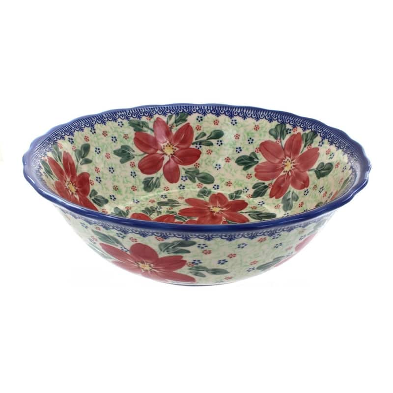 Blue Rose Polish Pottery 204 Vena Large Serving Bowl - Poinsettia