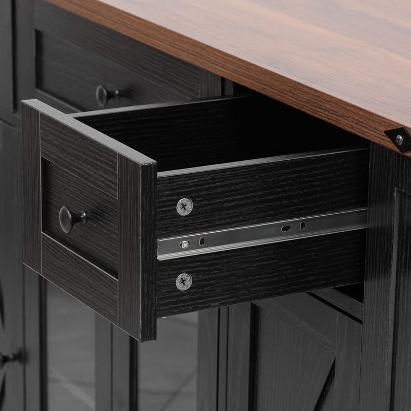 Farmhouse 53" Rolling Kitchen Cart on Wheels with Drop Leaf and Built-in Power Outlet