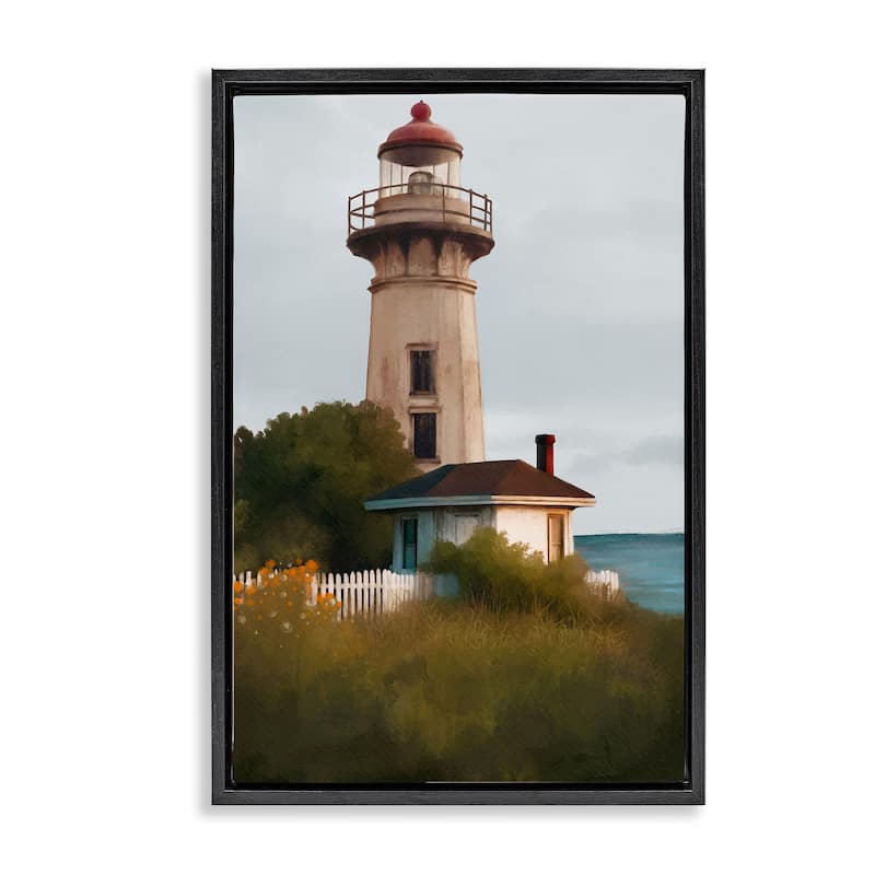 Stupell Scenic Summer Lighthouse View Framed Floater Canvas Wall Art Design By Elizabeth Medley - 21 x 31 - Black