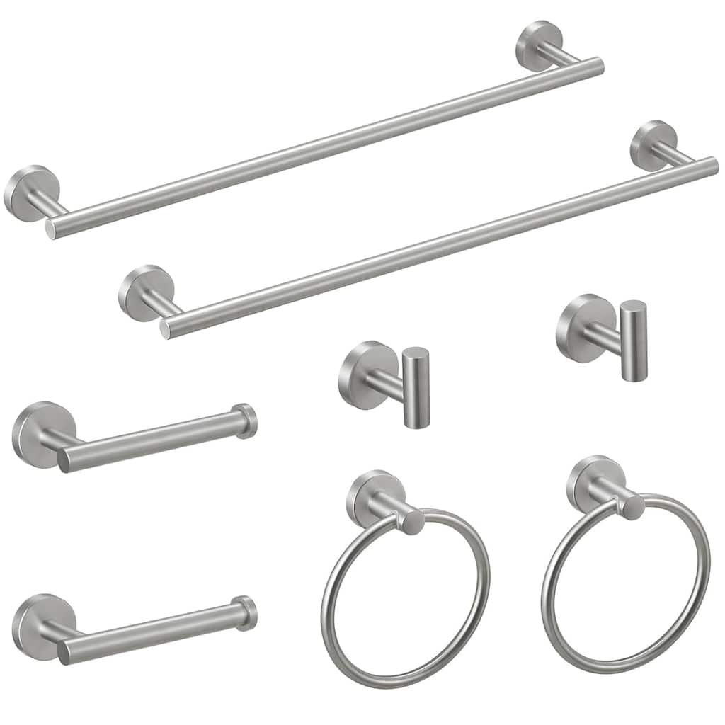 8 Piece Stainless Steel Bathroom Towel Rack Set Wall Mount - Brushed Nickel - 3.19"W×2"H