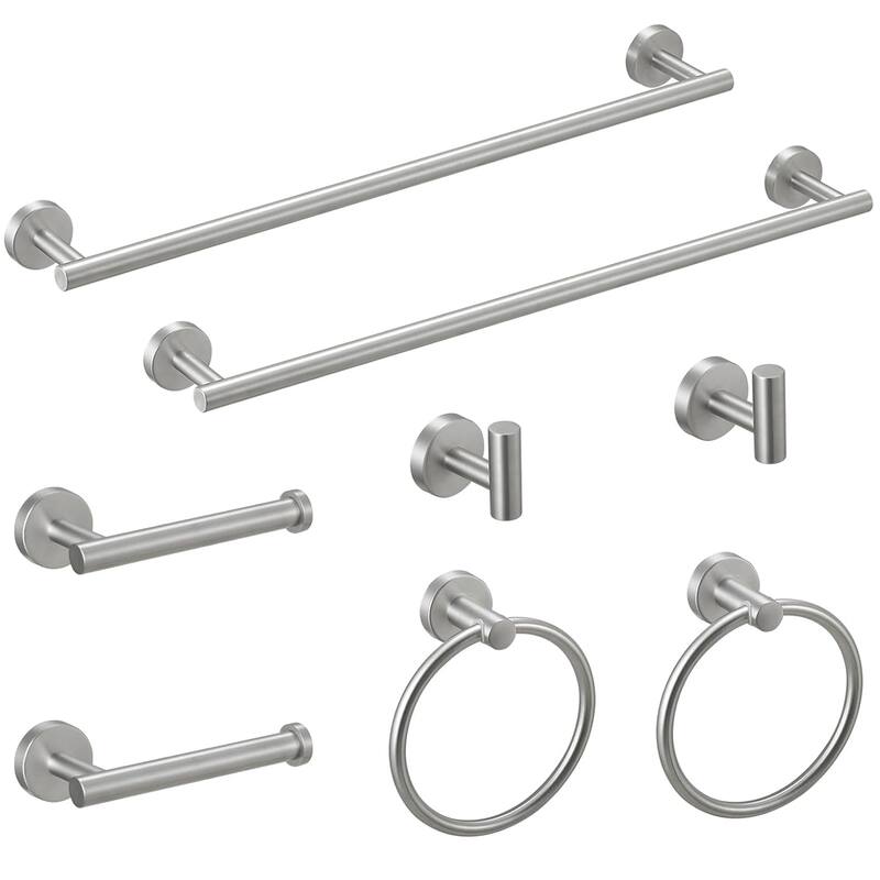 8 Piece Stainless Steel Bathroom Towel Rack Set Wall Mount - Brushed Nickel - 3.19"W×2"H