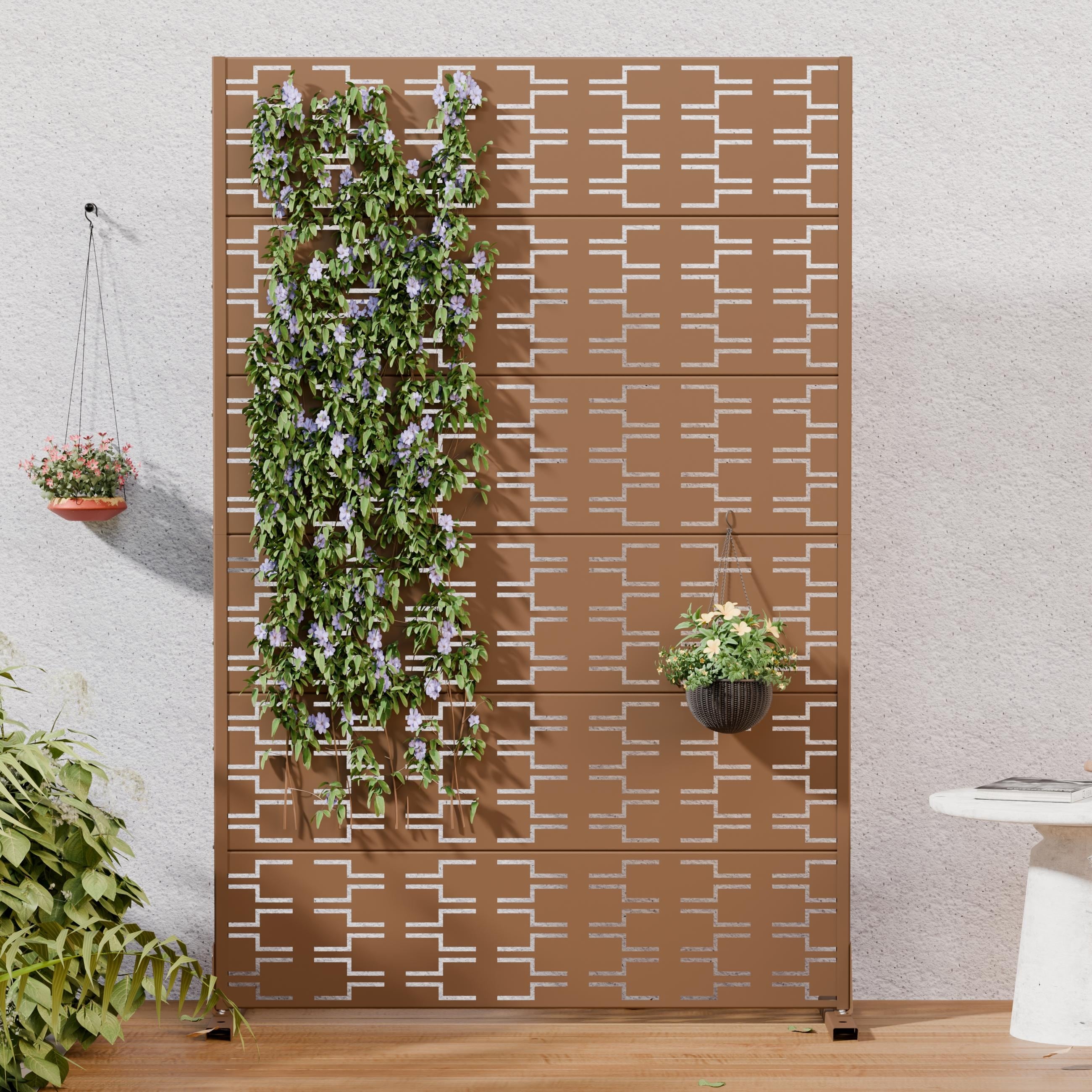 Outdoor Freestanding Metal Privacy Screen Decorative Garden Fence Panel with Cutout Trellis Design - 72"H x 47"W