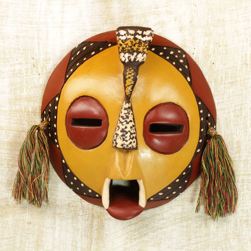 Handmade Calm One African Wood Mask (Ghana) - 9.25" H x 9" W x 3.3" D