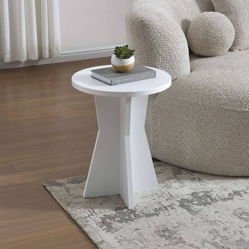 Adam Contemporary Wood Pedestal Accent Side Table - White