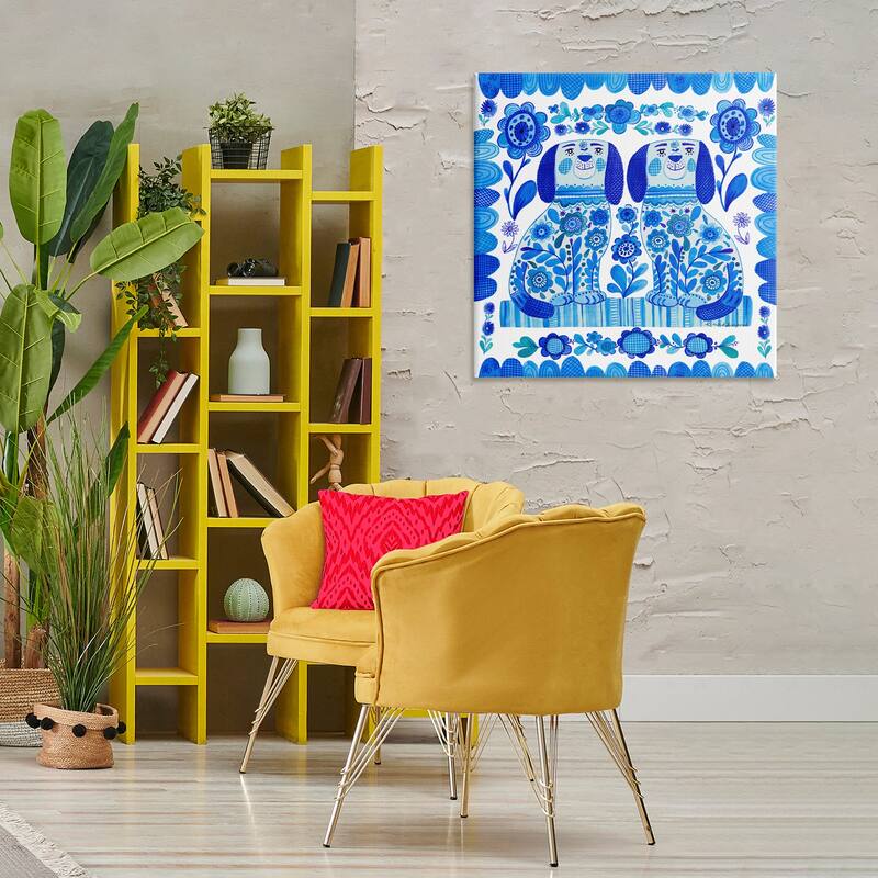 Stupell Blue Folk Style Puppies Canvas Wall Art Design By Kay Widdowson