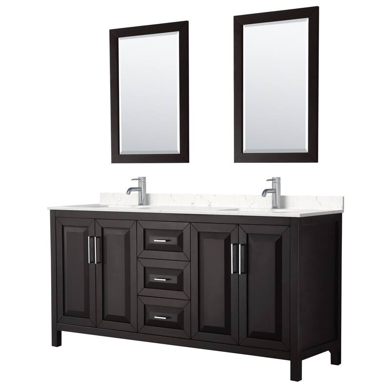 Wyndham Collection Daria 72" Free Standing Double Basin Vanity Set - Dark Espresso / Carrara Cultured Marble Top /