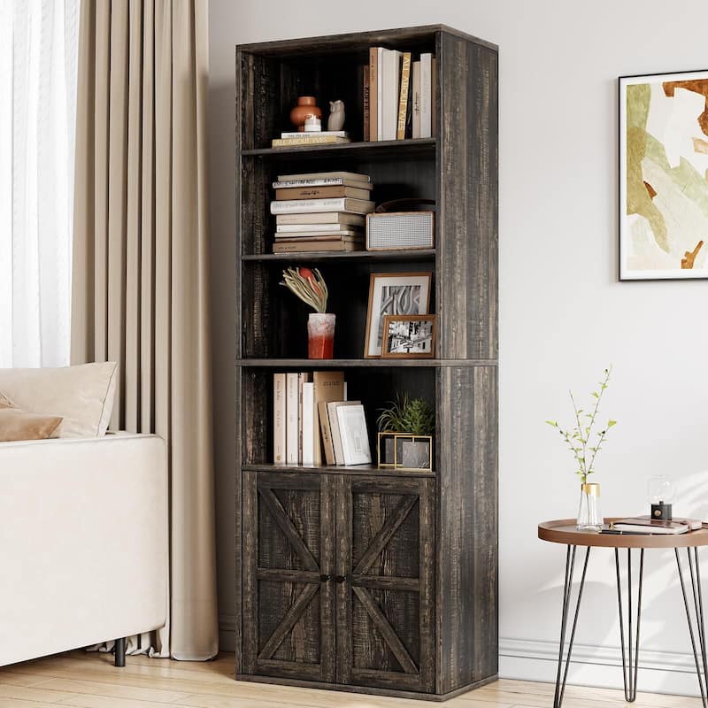 71.4" Tall Bookshelf, 4-Tier Bookcase, Book Shelf, Open Storage Shelf with Doors - Clear