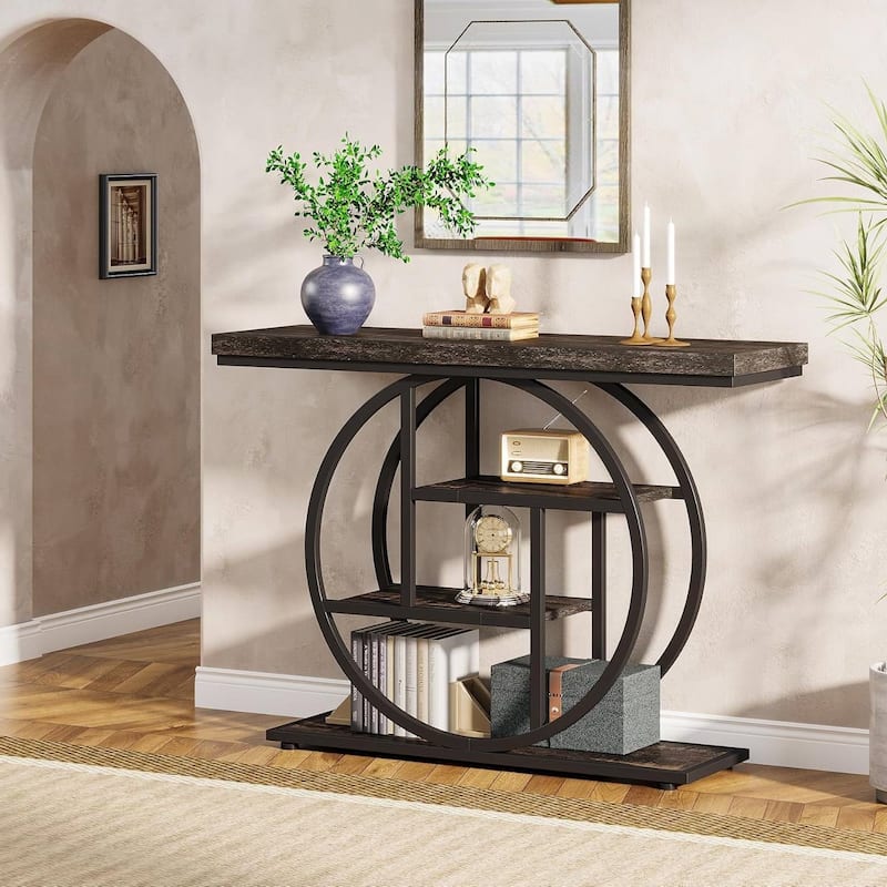 41 Inch Modern Entryway Console Table with Metal Frame and Wood Shelves for Living Room or Hallway - 11.81"D x 41.34"W x 31.5"H