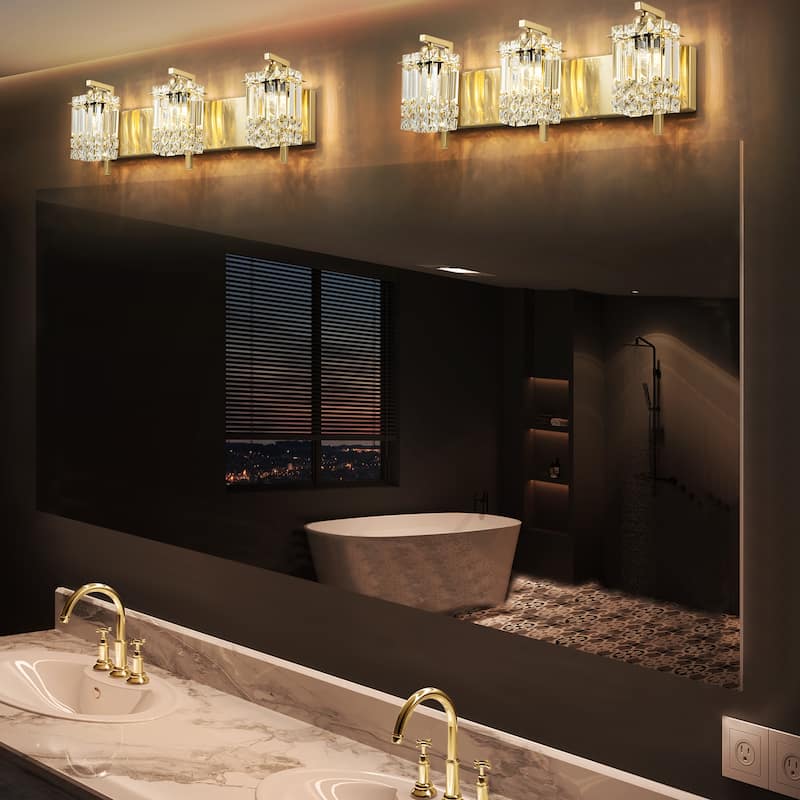 3-Light Modern Glam Crystal Bathroom Vanity Lights Wall Sconce Lighting for Mirror