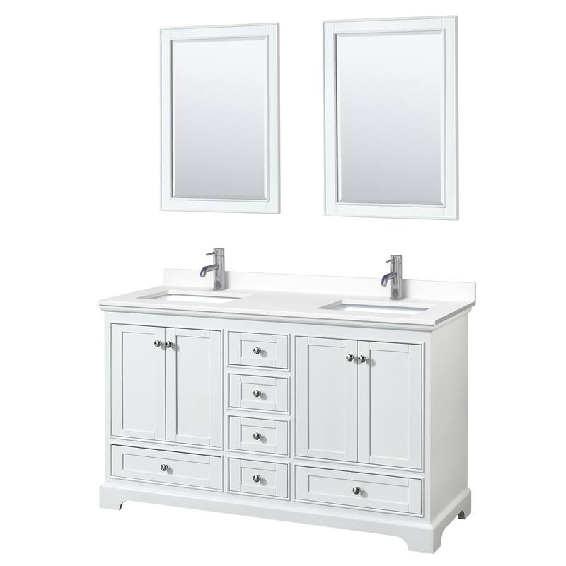 Wyndham Collection Deborah 60" Free Standing Double Basin Vanity Set - White / White Cultured Marble Top / Polished