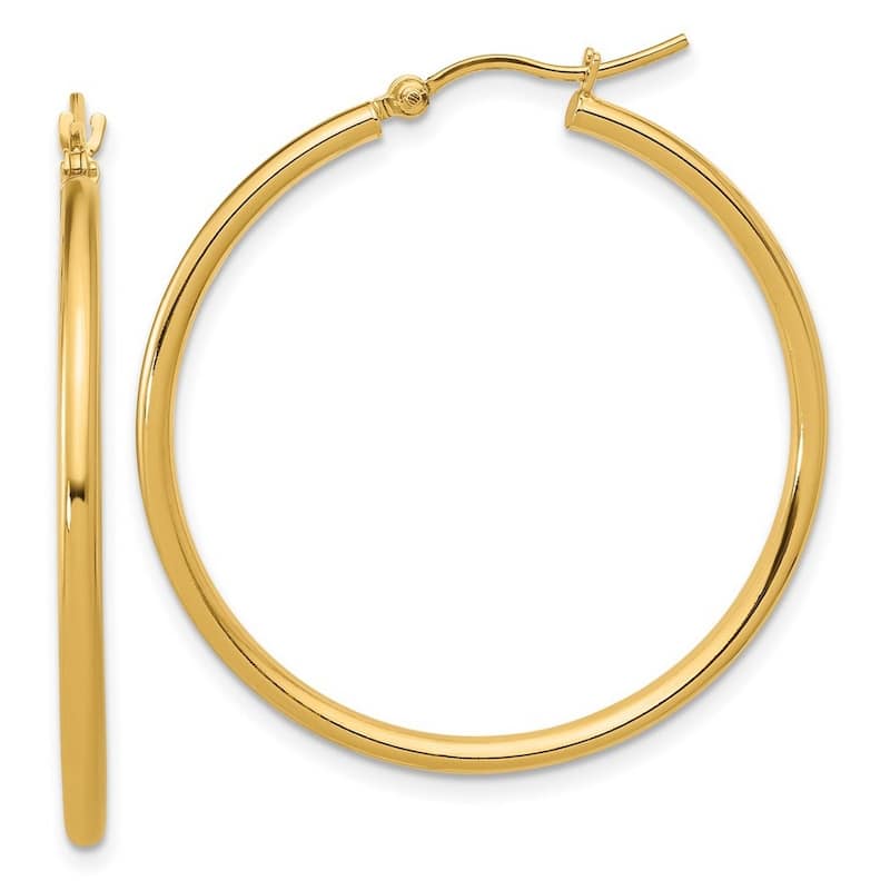 Curata 14k Yellow Gold Polished 2x35mm Classic Hoop Earrings