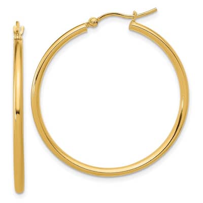 Curata 14k Yellow Gold Polished 2x35mm Classic Hoop Earrings