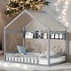 preview thumbnail 1 of 6, Wooden Twin Size House Bed with Roof and Storage Shelf, Kids Bed with Fence Grey