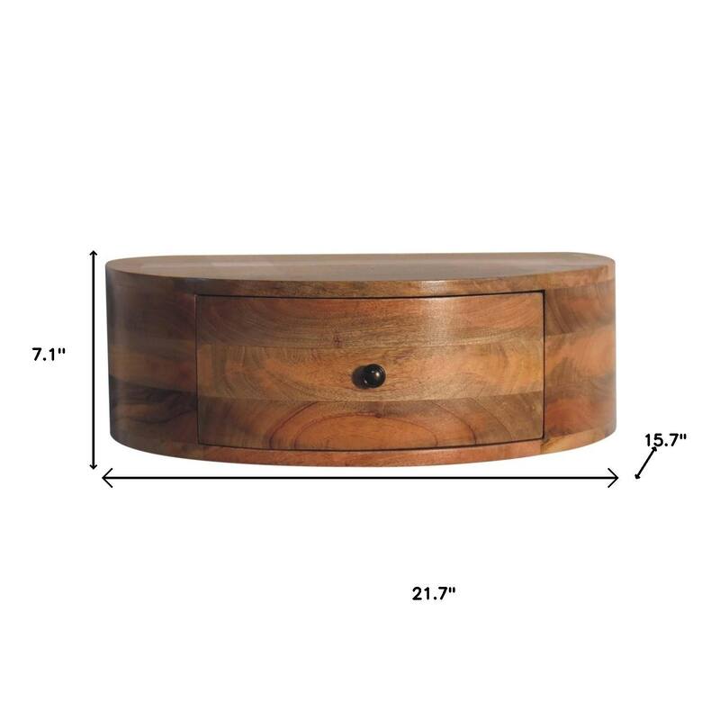 HomeRoots 22" Brown Solid Wood Round One Drawer Floating Nightstand