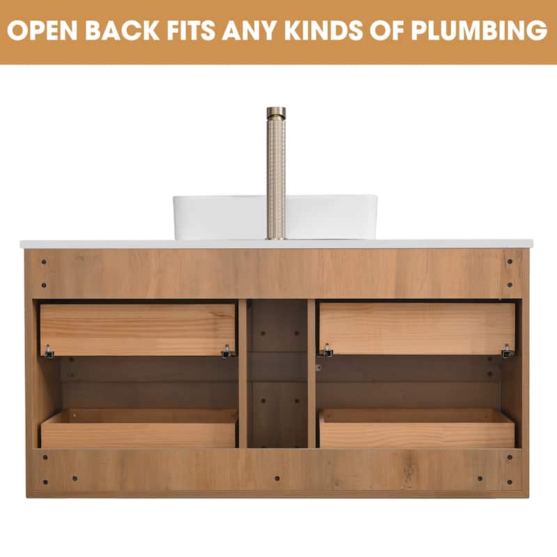 48" Floating Bathroom Vanity Quartz Counter Top with Ceramic Vessel Sink