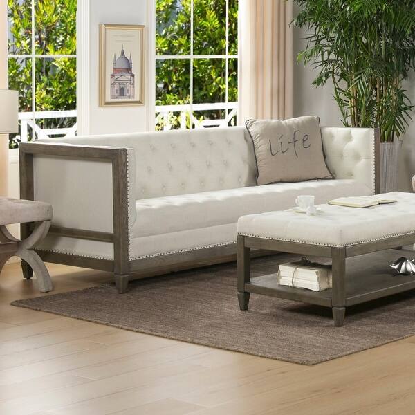 The Gray Barn Fairview Farmhouse Oak Tuxedo Sofa On Sale Overstock 29807545 Dark Heathered Grey Linen Polyester